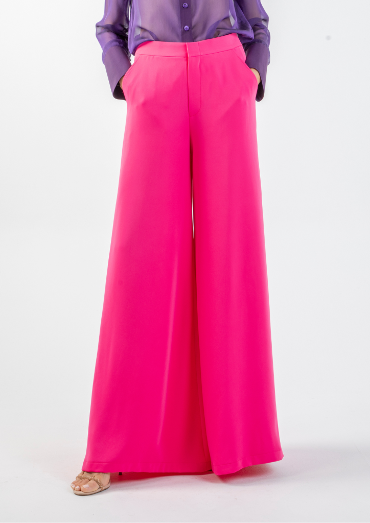 パンツ THE ANDAMANE Pink stretch polyester blend palazzo pant THE ANDAMANE Natalie high-waisted Palazzo Pants | Pink