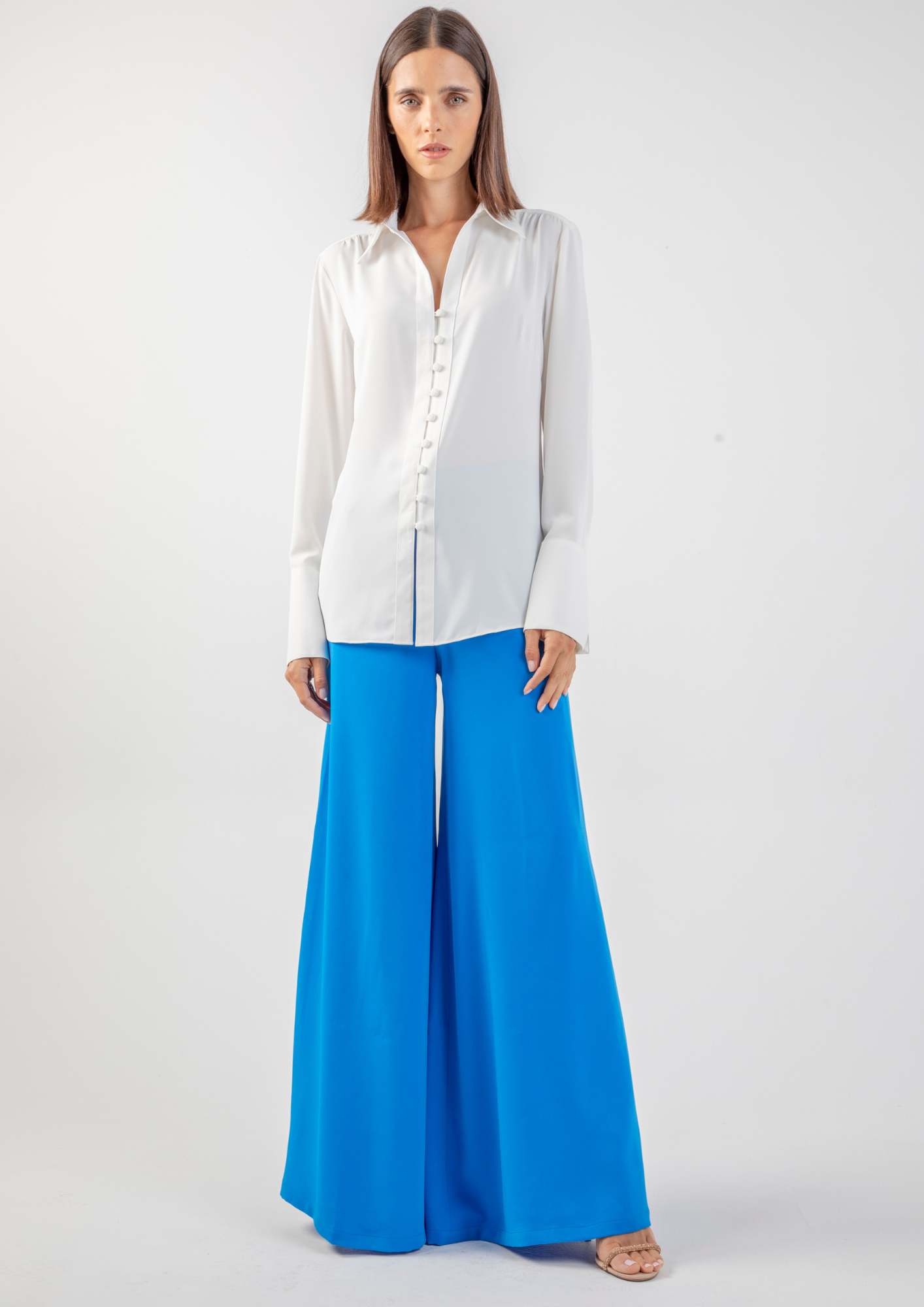 Ice Blue Georgette Palazzo Pant Set Design by Monk & Mei at Pernia's Pop Up  Shop 2024